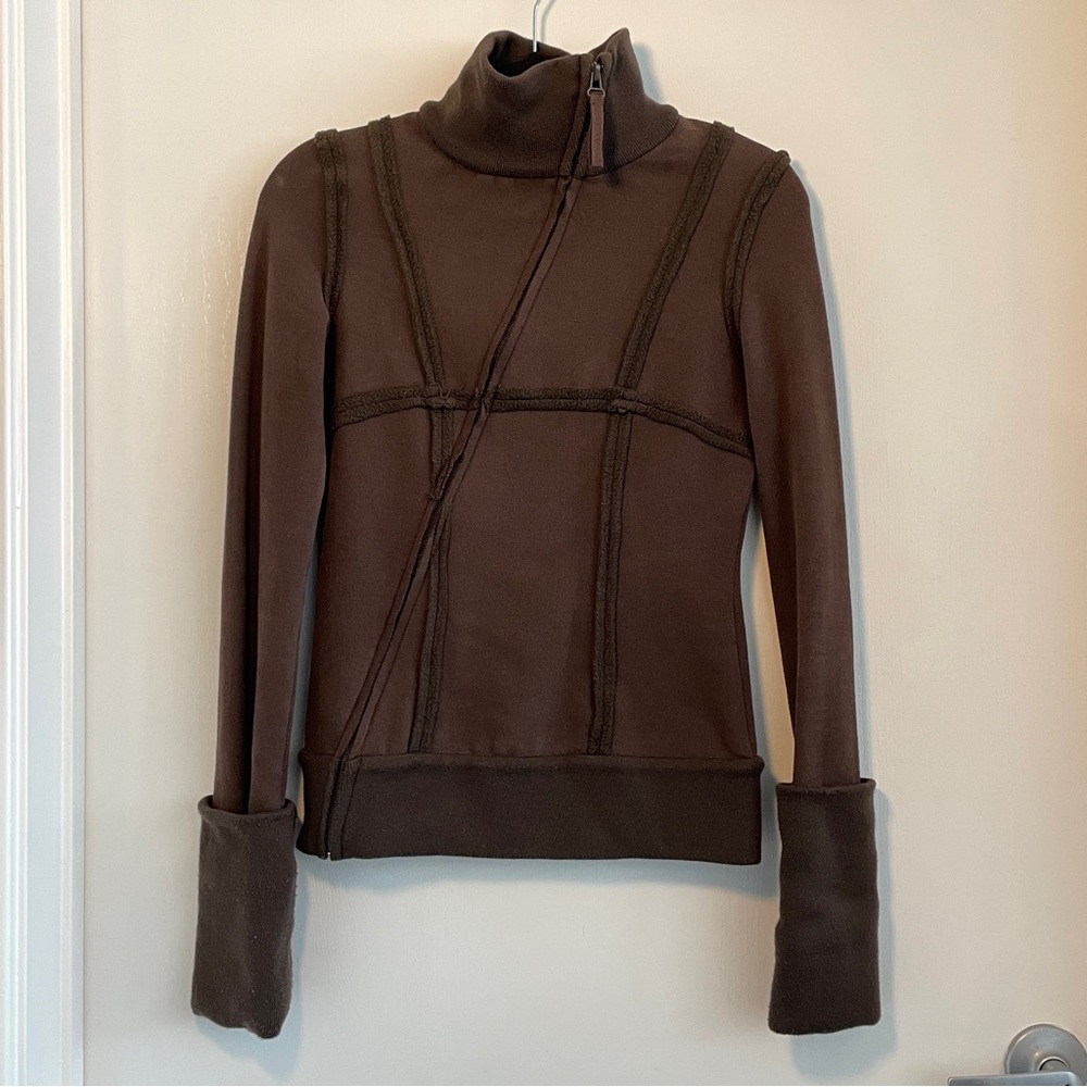 Spoken Clothing Asymmetrical Zip Jacket in Brown
